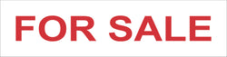 On a white background in red text the words for sale are centered on the sign