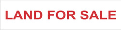 On a white background in red text the words land for sale are centered